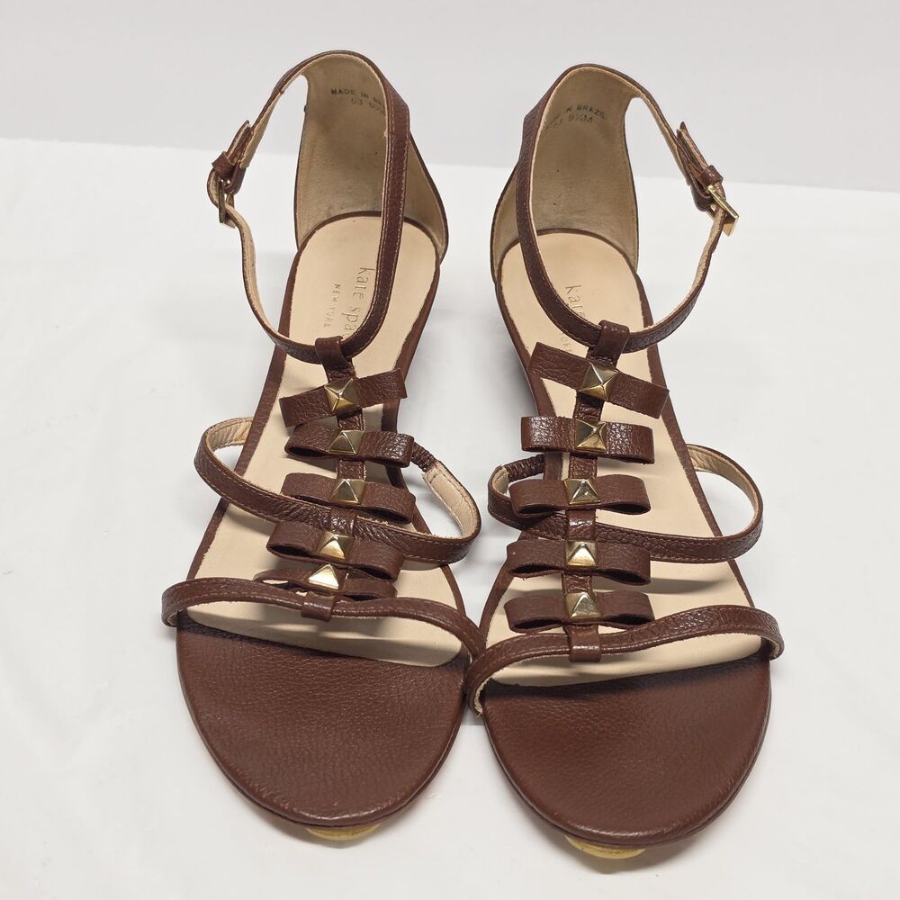 Kate Spade New York Tatiana Low Wedge Gladiator Sandals Brown Leather Women 9.5